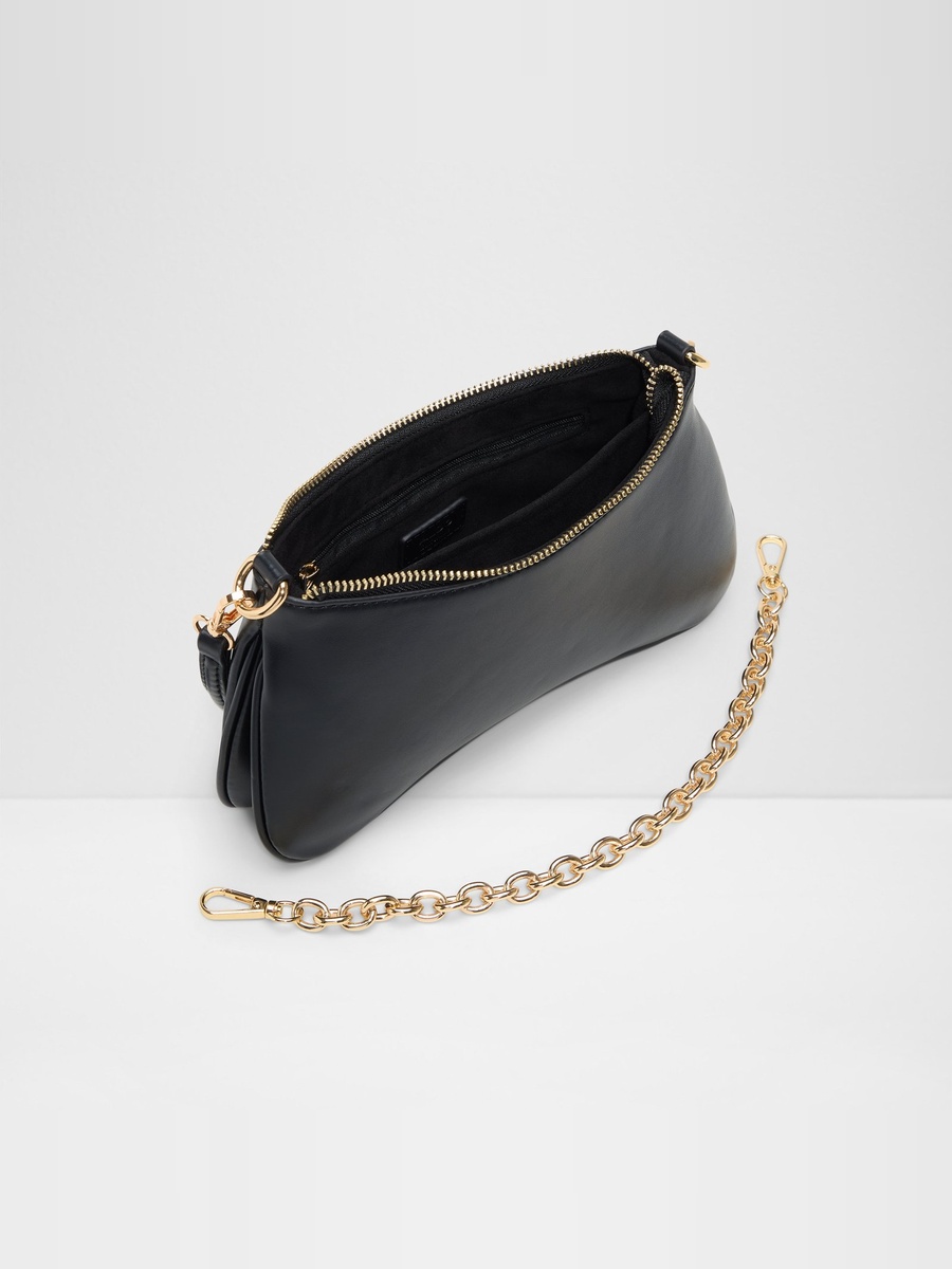 Black Shoulder Bag with Gold Chain Detail