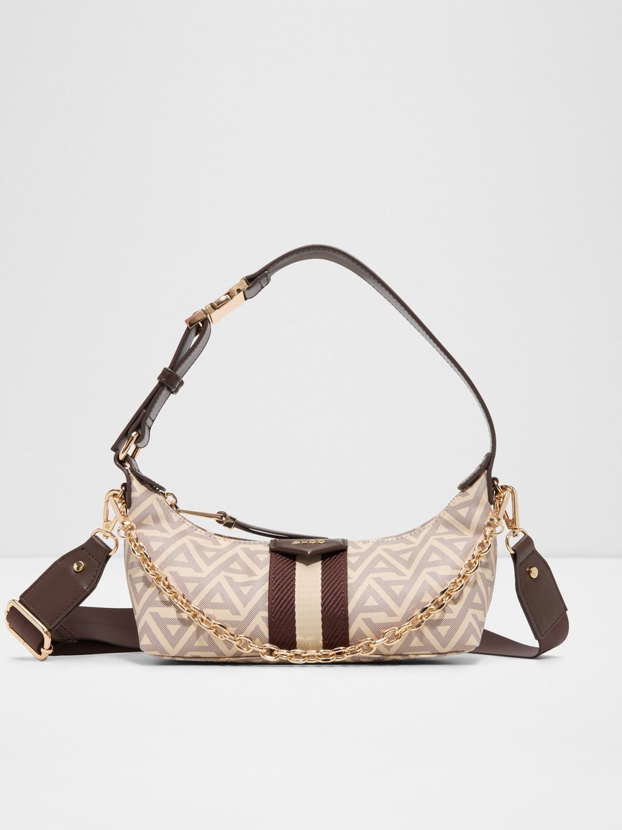 Geometric Print Shoulder Bag with Chain Detail
