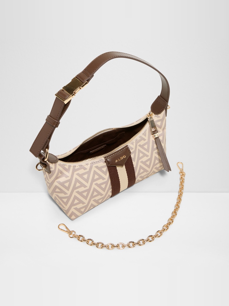 Geometric Print Shoulder Bag with Chain Detail