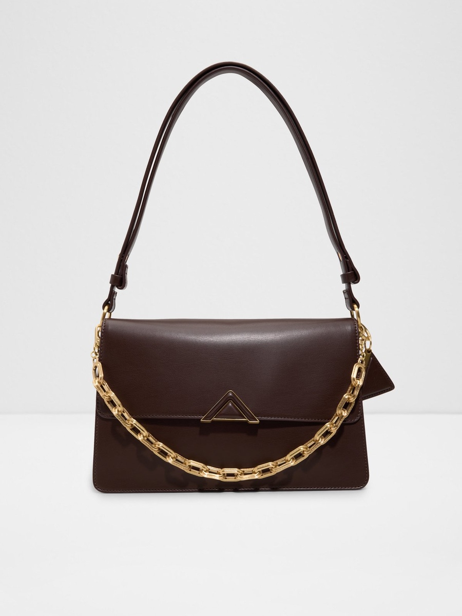Brown Shoulder Bag with Gold Chain Detail