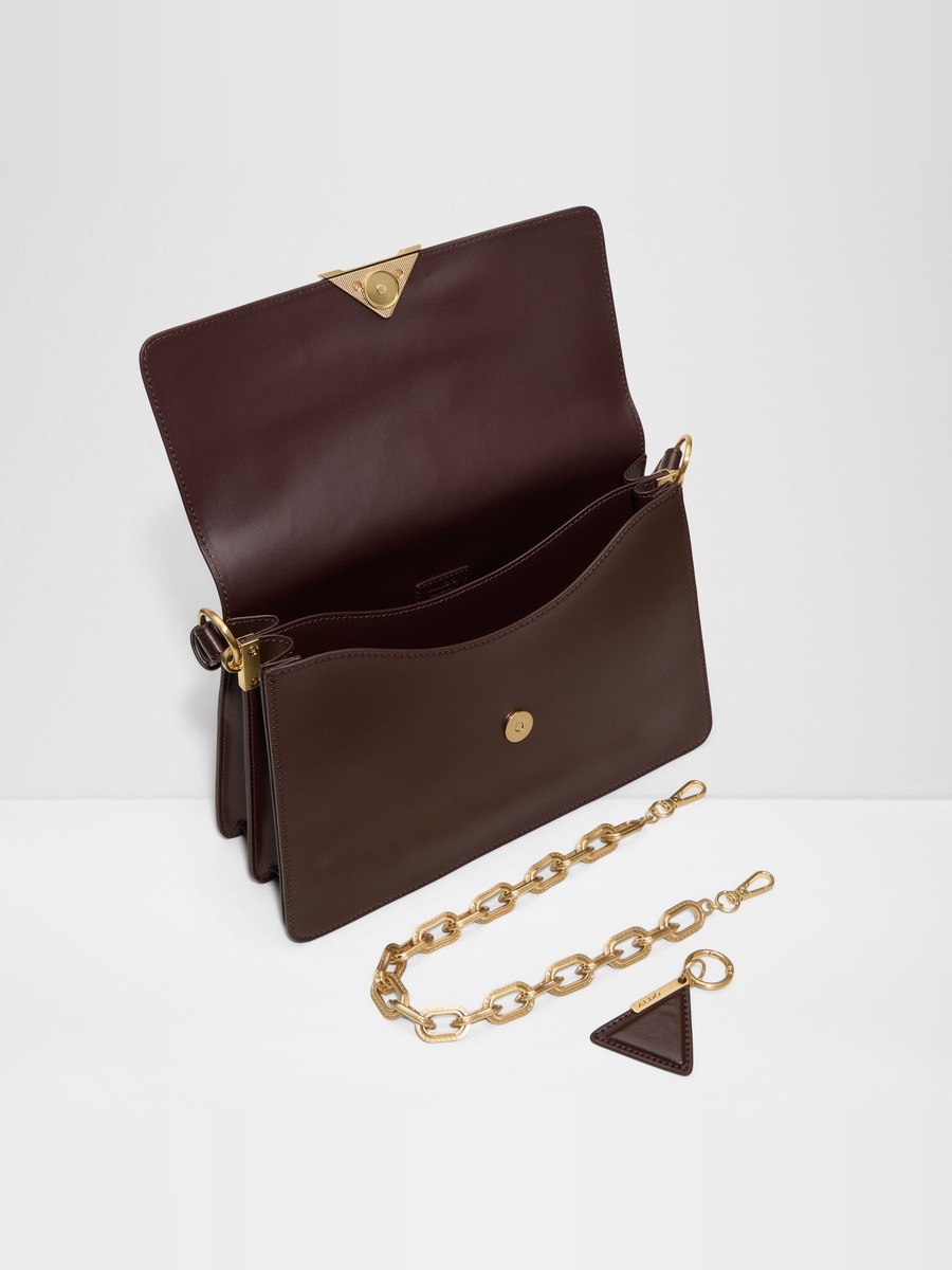 Brown Shoulder Bag with Gold Chain Detail