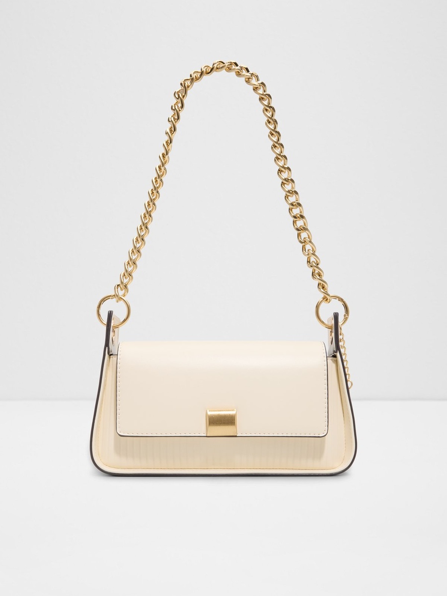 Beige Shoulder Bag with Gold Chain