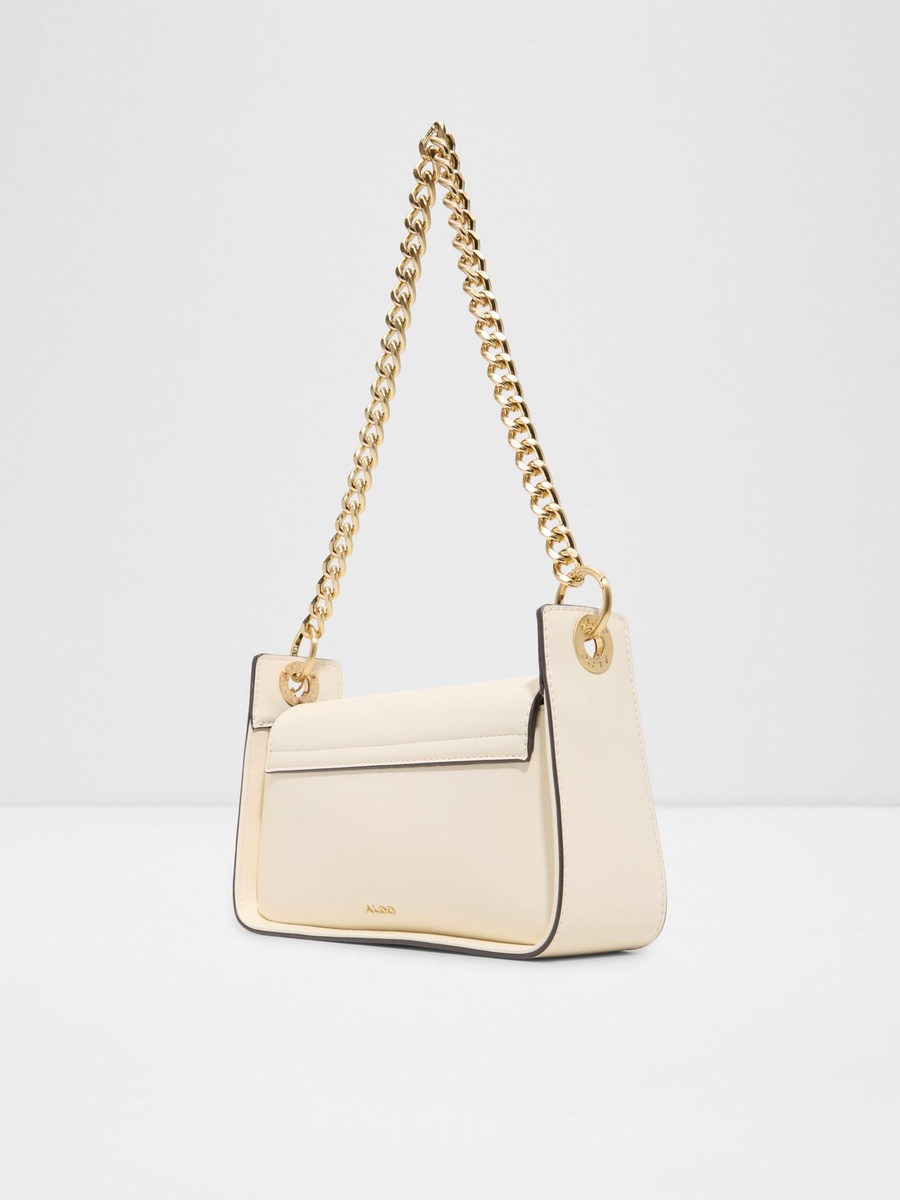 Beige Shoulder Bag with Gold Chain