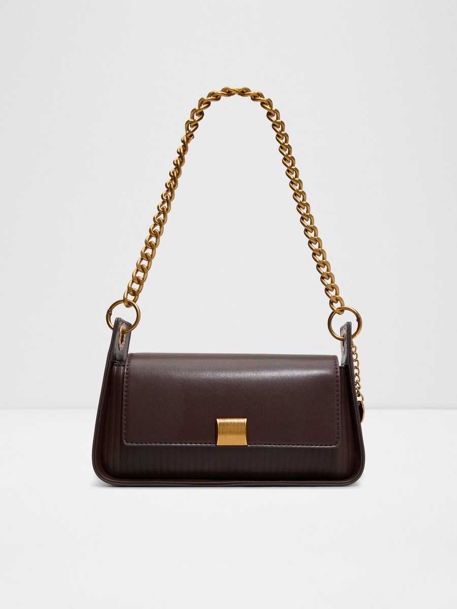 Brown Shoulder Bag with Gold Chain