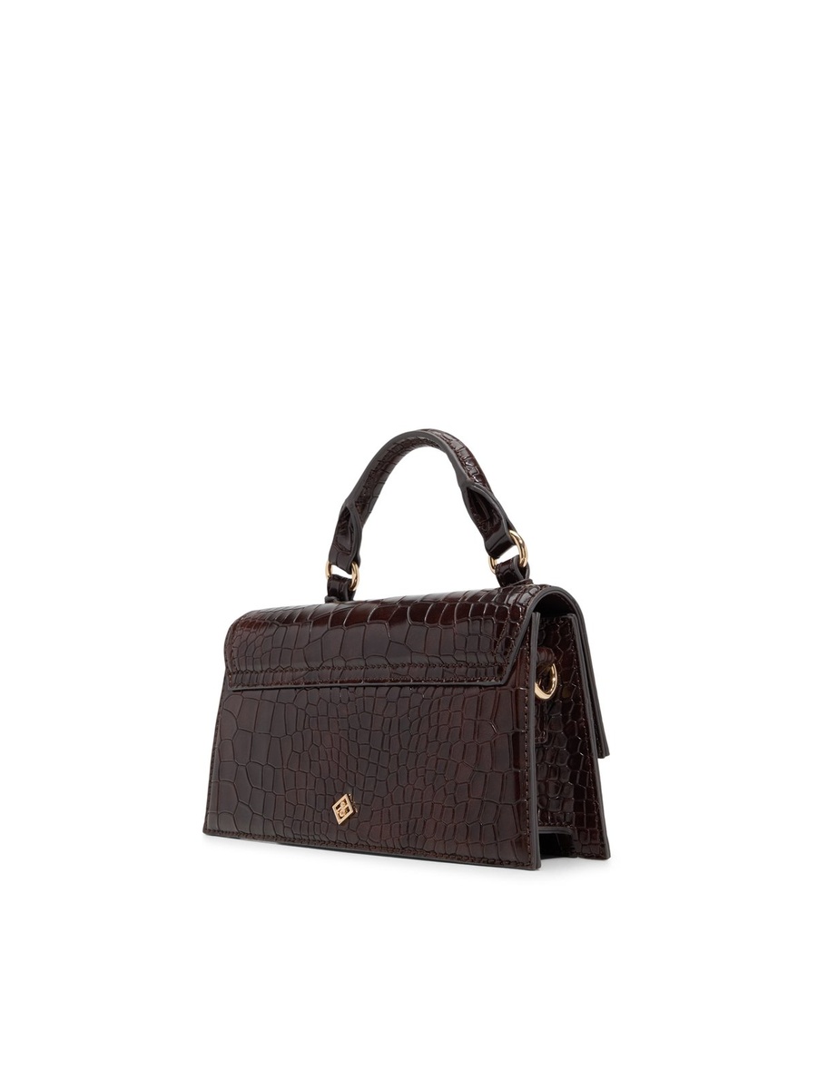 Women Coffee Brown Croc Embossed Handbag