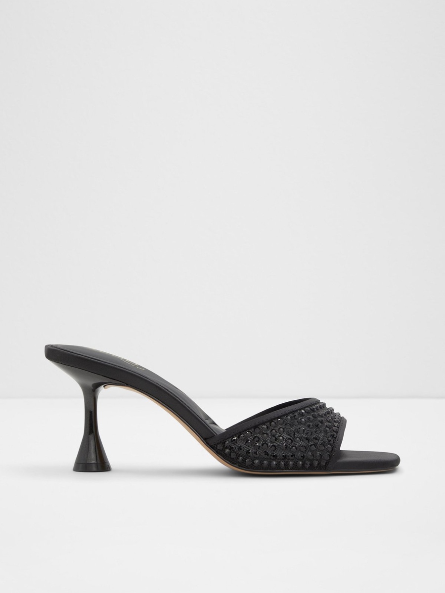 Women Black Embellished Mid Heel Sandals
