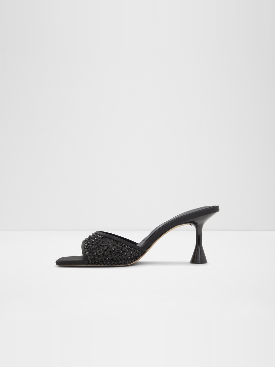 Women Black Embellished Mid Heel Sandals