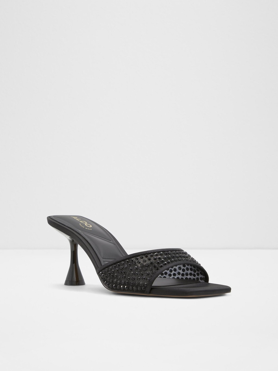 Women Black Embellished Mid Heel Sandals