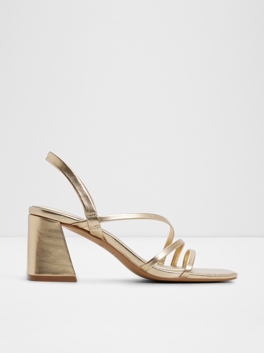 Women Golden Mid-Heel Strappy Sandals