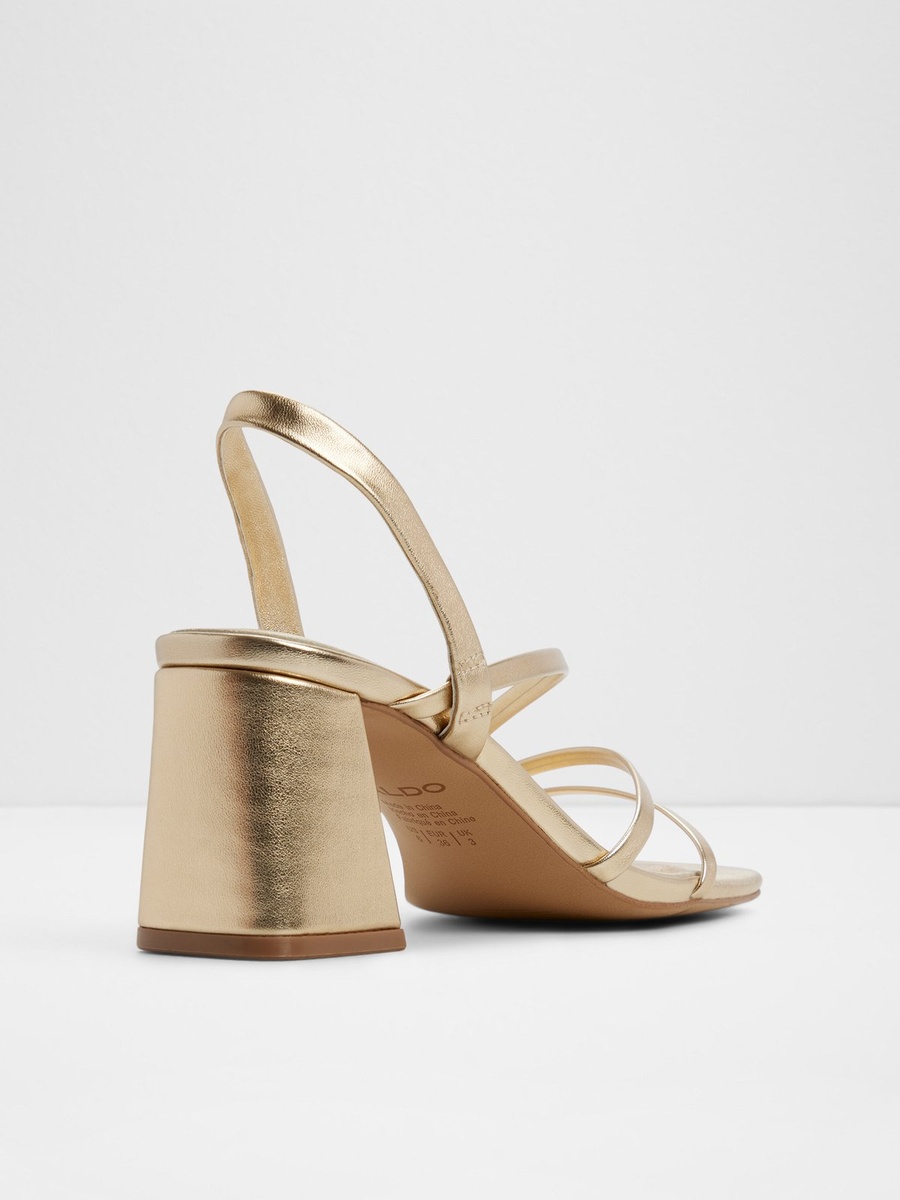 Women Golden Mid-Heel Strappy Sandals