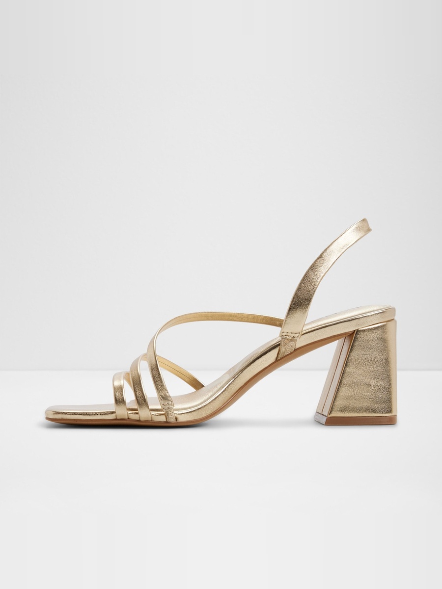 Women Golden Mid-Heel Strappy Sandals