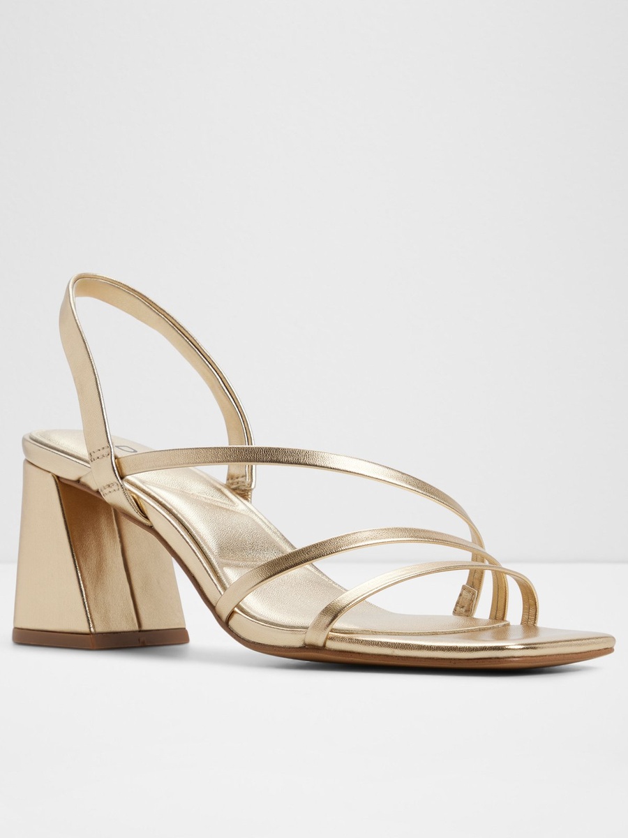 Women Golden Mid-Heel Strappy Sandals