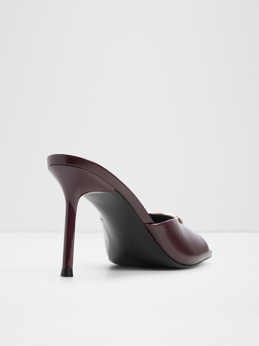 Women Burgundy High Heel Mules with Gold Accent