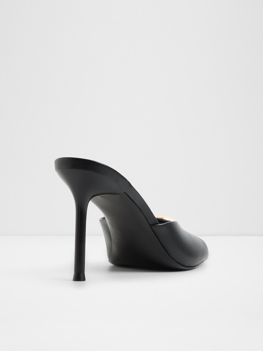 Black High-Heel Mules with Gold Detail