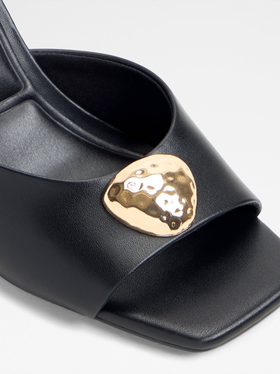 Black High-Heel Mules with Gold Detail