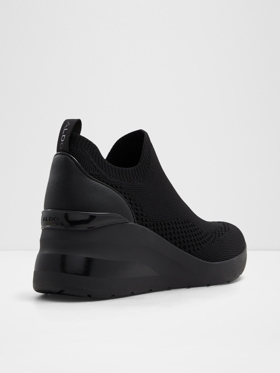 Women Black PU Knit Wedge Sneakers