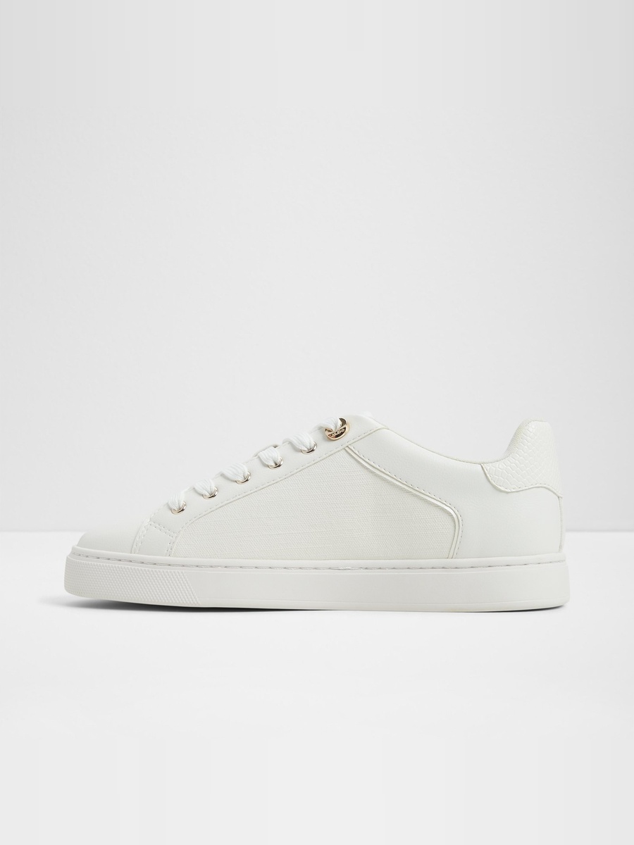 Women White PU Sports Sneakers with Charm Detail