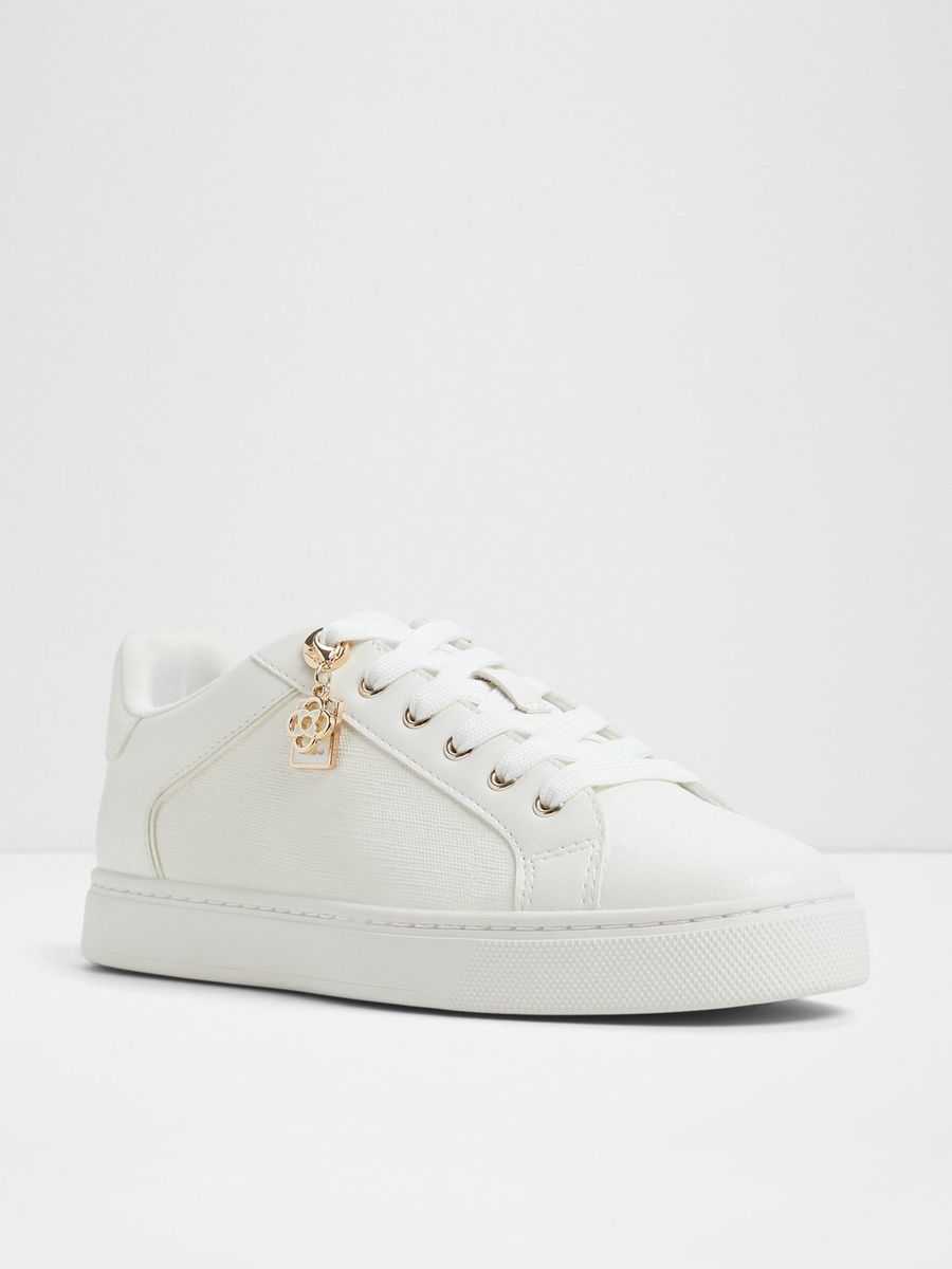 Women White PU Sports Sneakers with Charm Detail