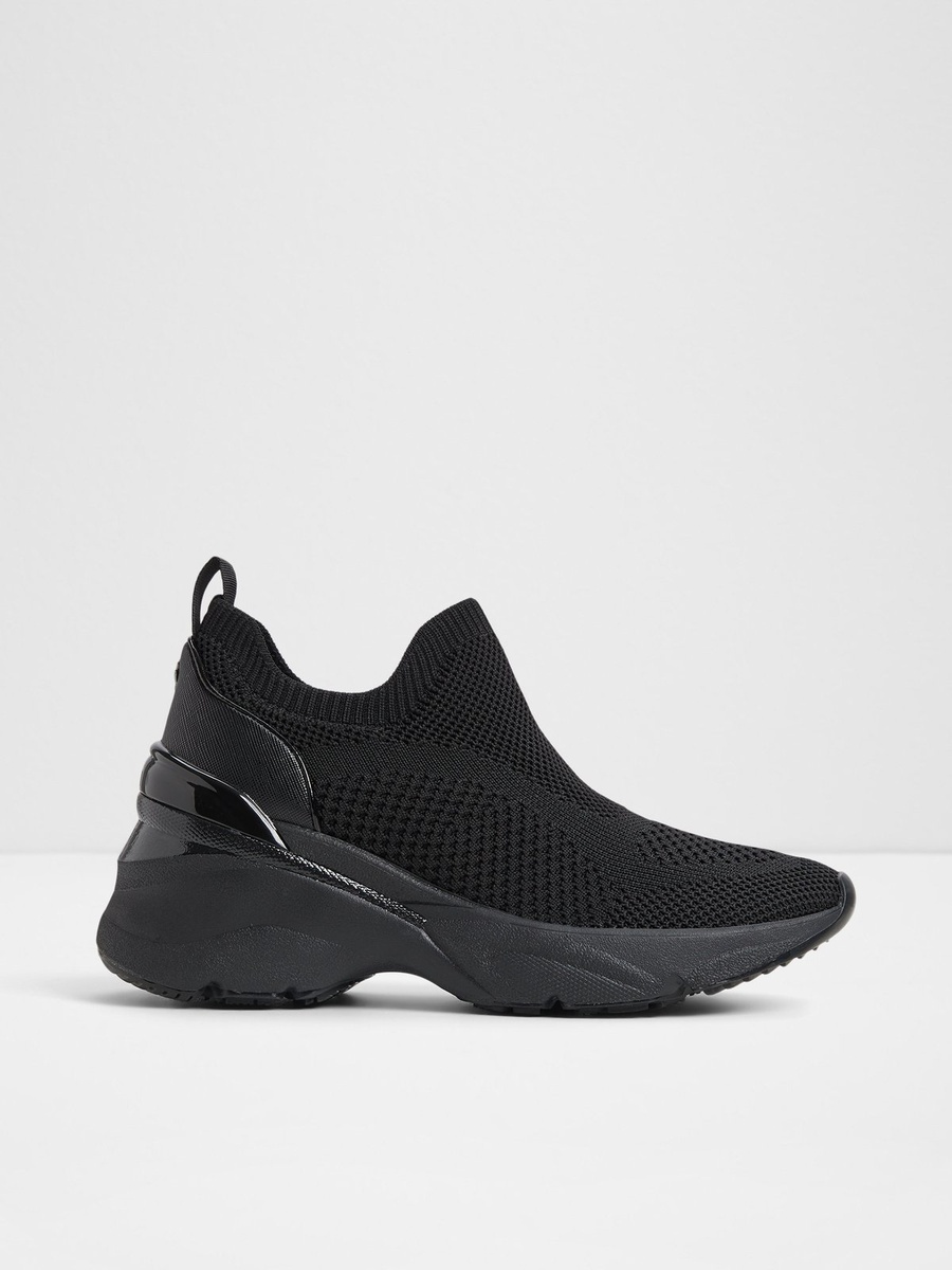 Women Black PU Slip-On Sport Sneakers