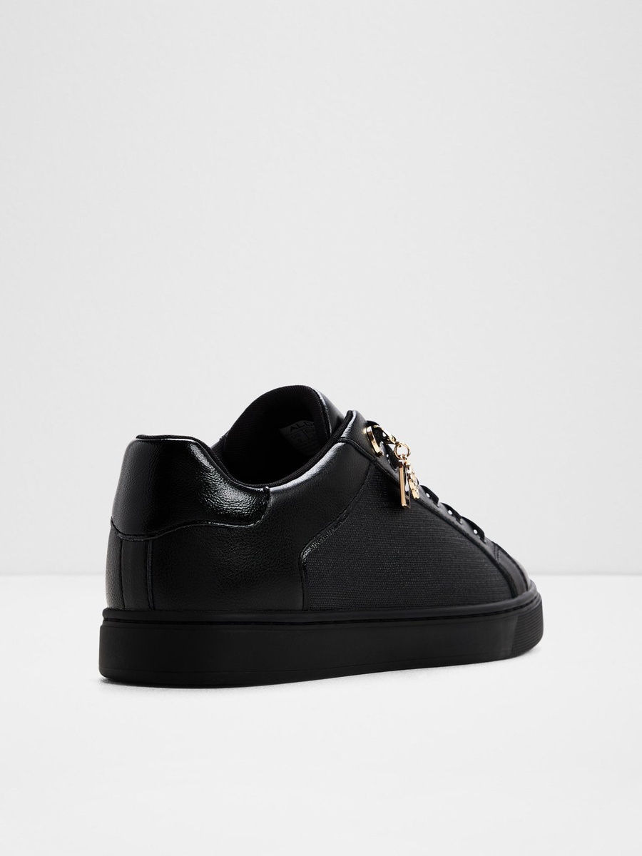 Women Black PU Sports Sneakers with Charm Detail
