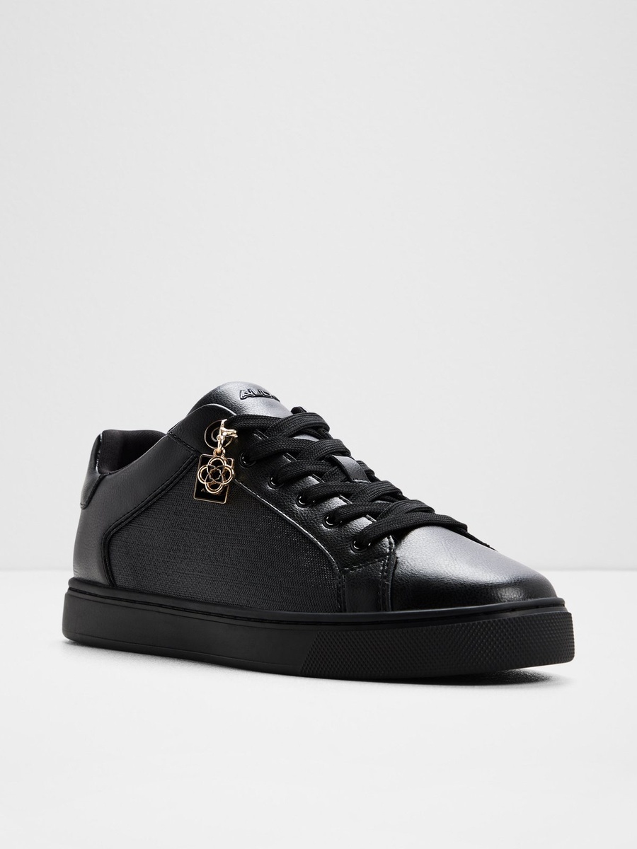 Women Black PU Sports Sneakers with Charm Detail