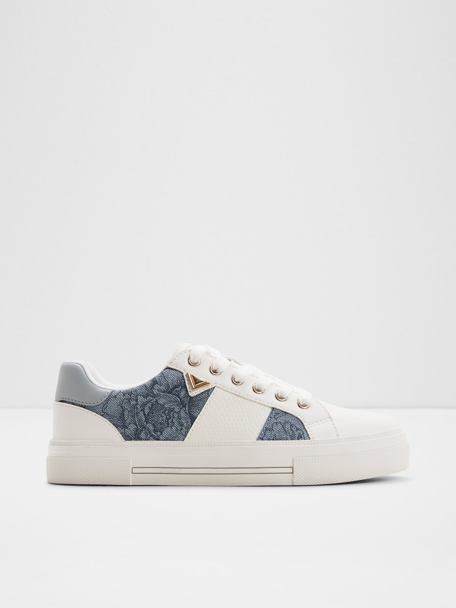 Women Dark Blue Floral Print PU Sports Sneakers