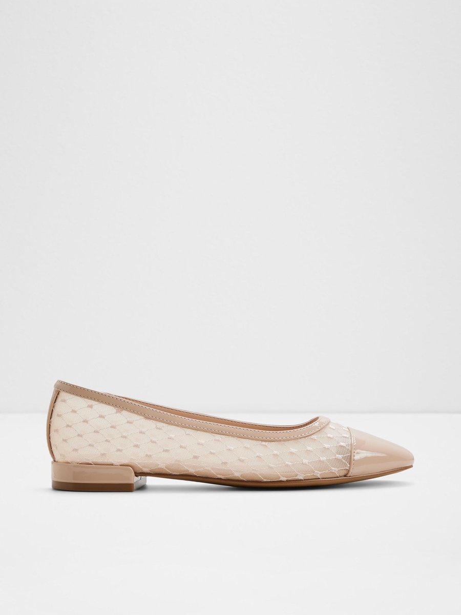 Women Beige PU Mesh Ballet Flats