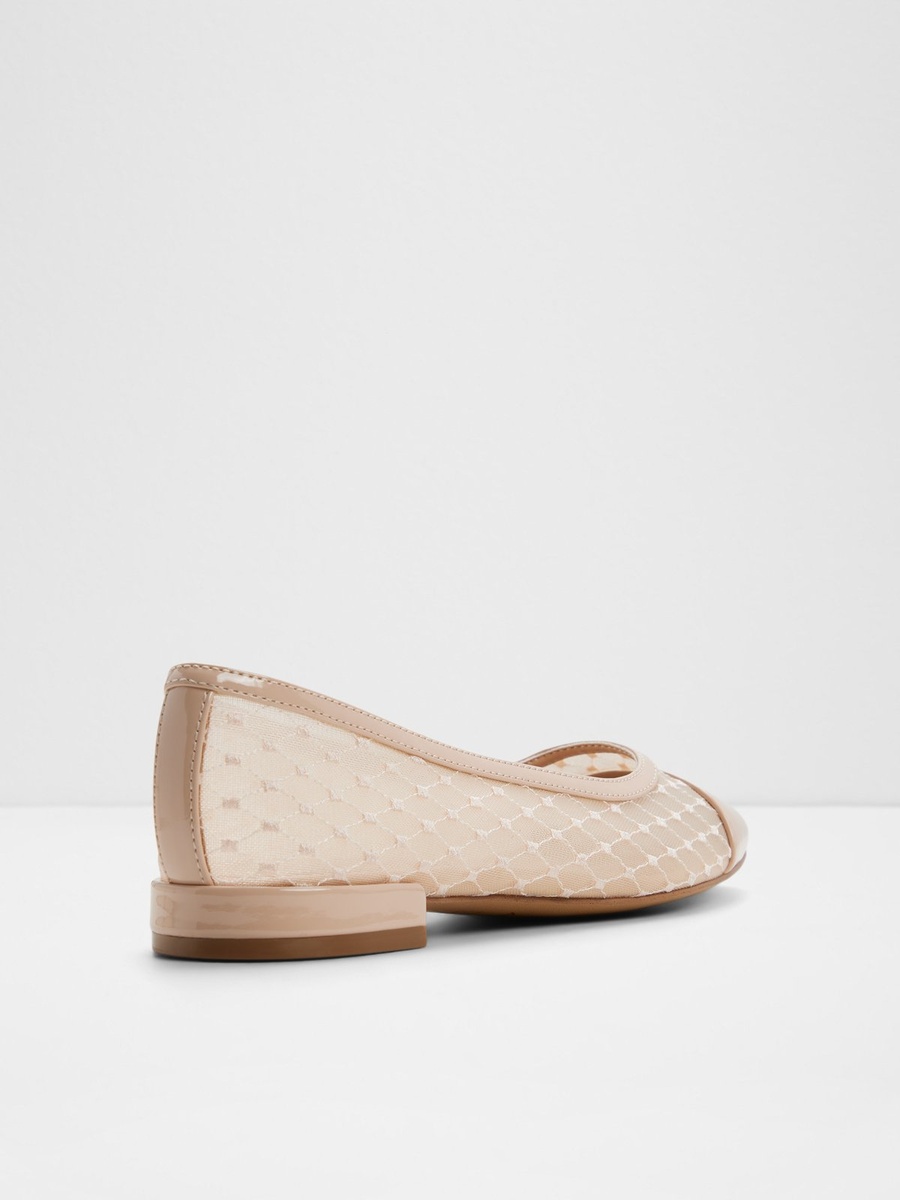 Women Beige PU Mesh Ballet Flats