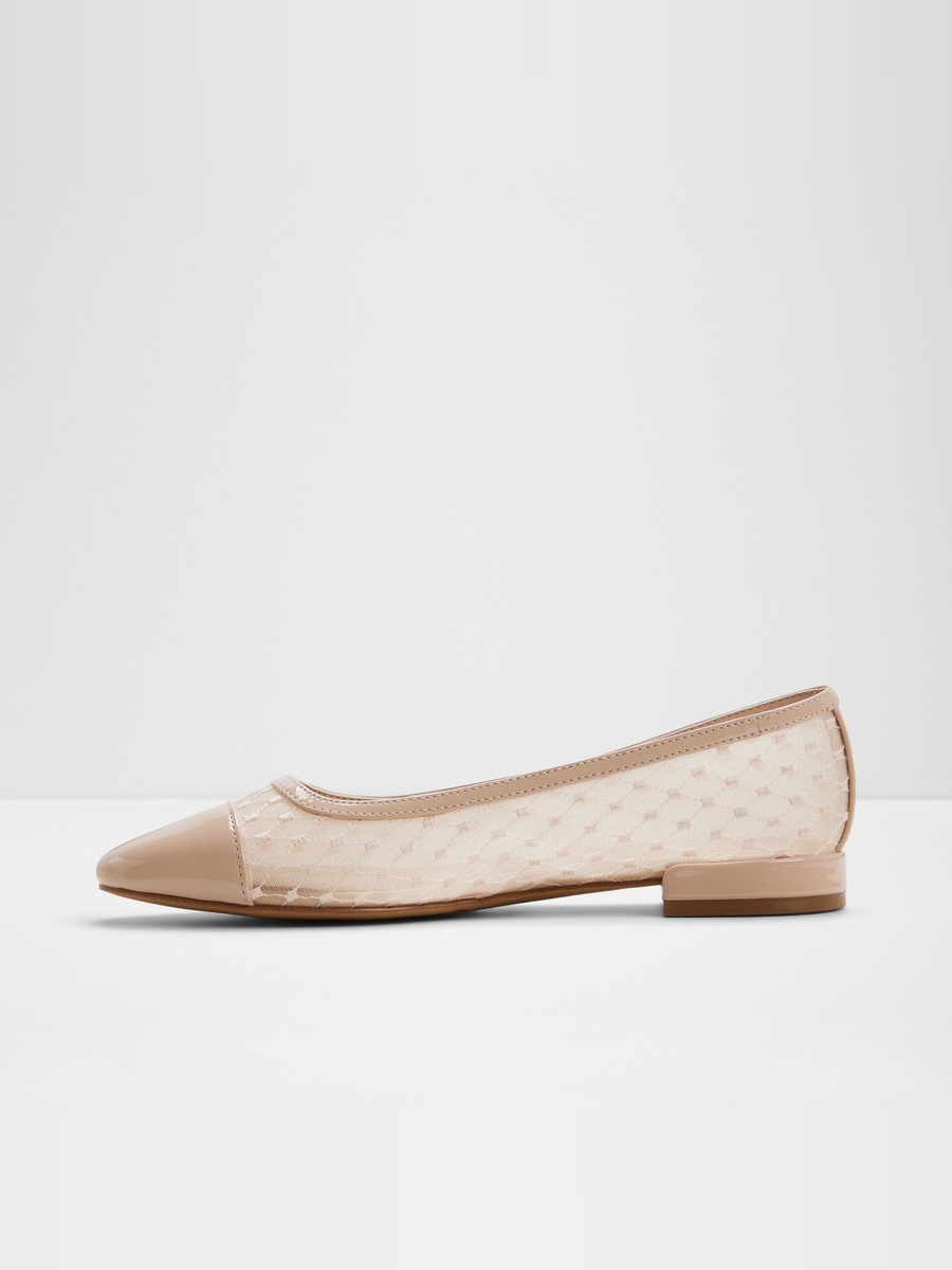 Women Beige PU Mesh Ballet Flats
