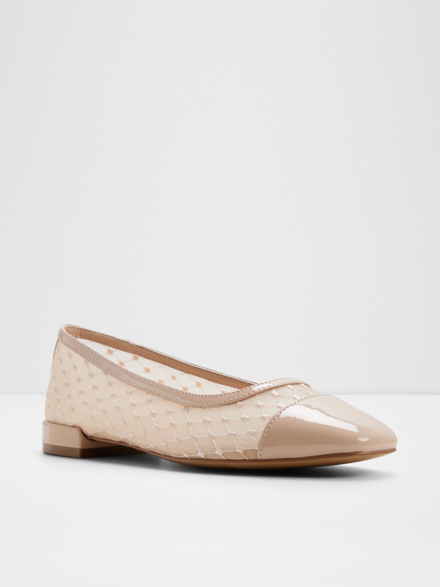 Women Beige PU Mesh Ballet Flats