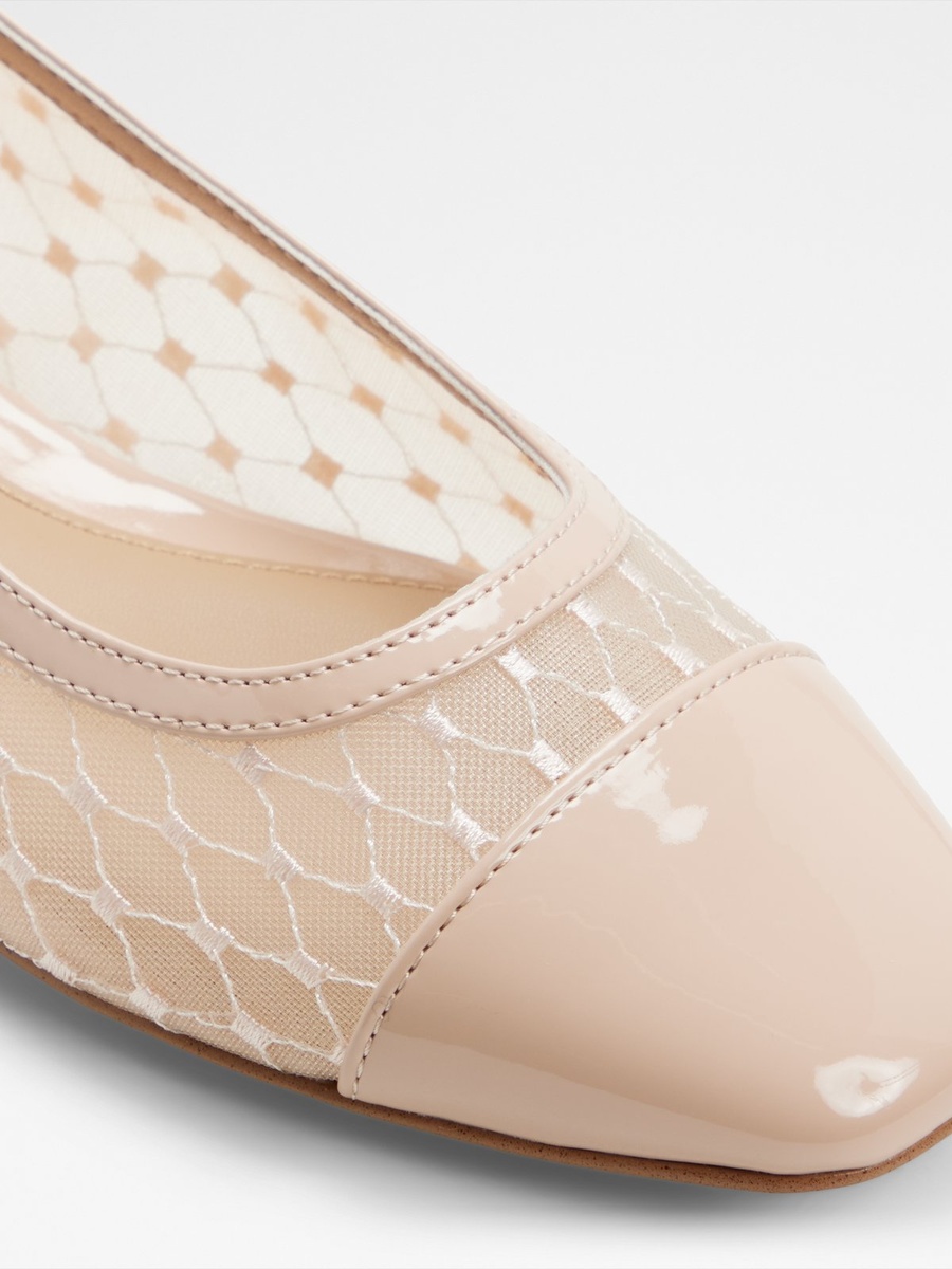 Women Beige PU Mesh Ballet Flats