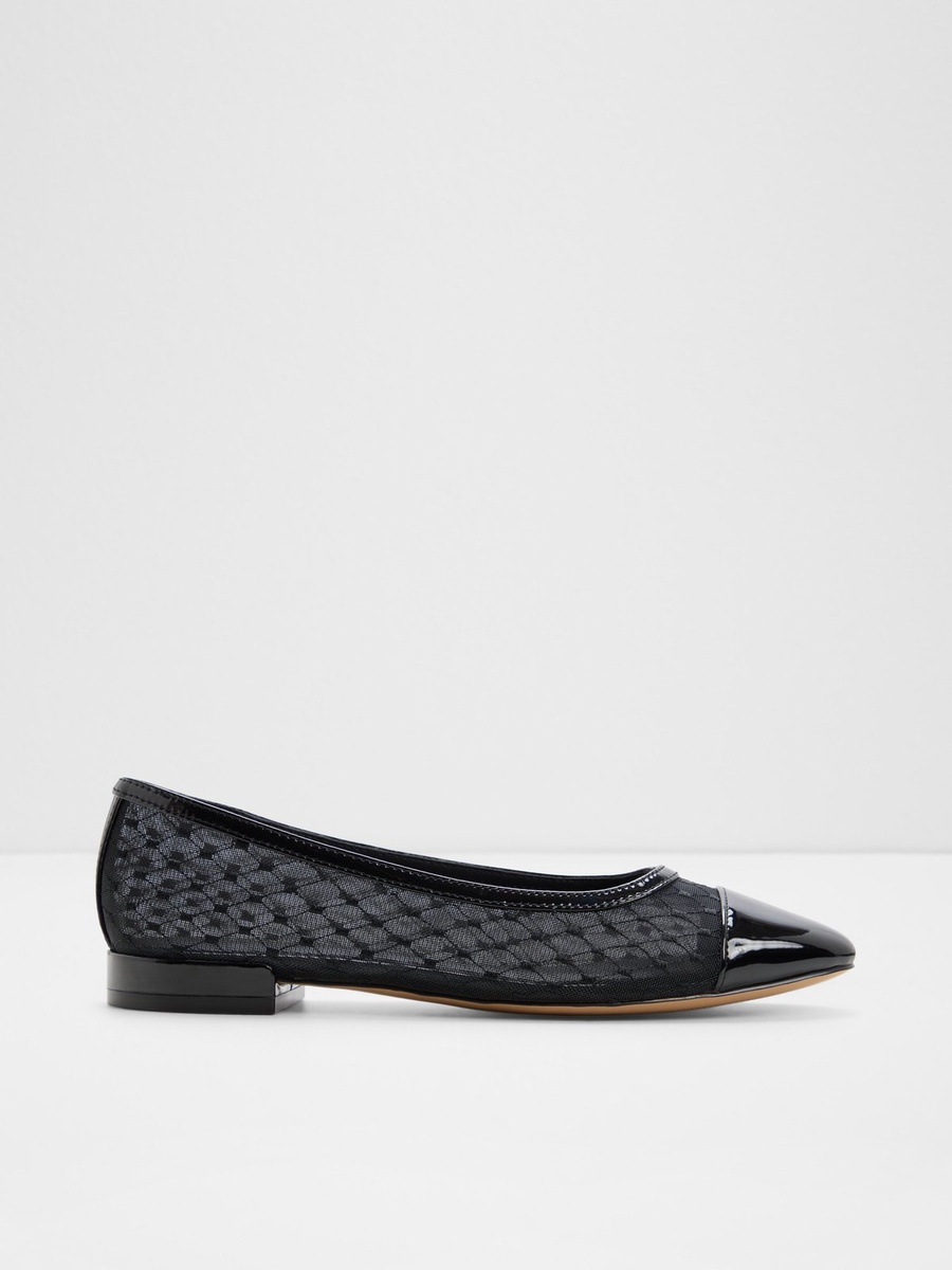 Women Black Mesh and Patent Cap-Toe Ballet Flats