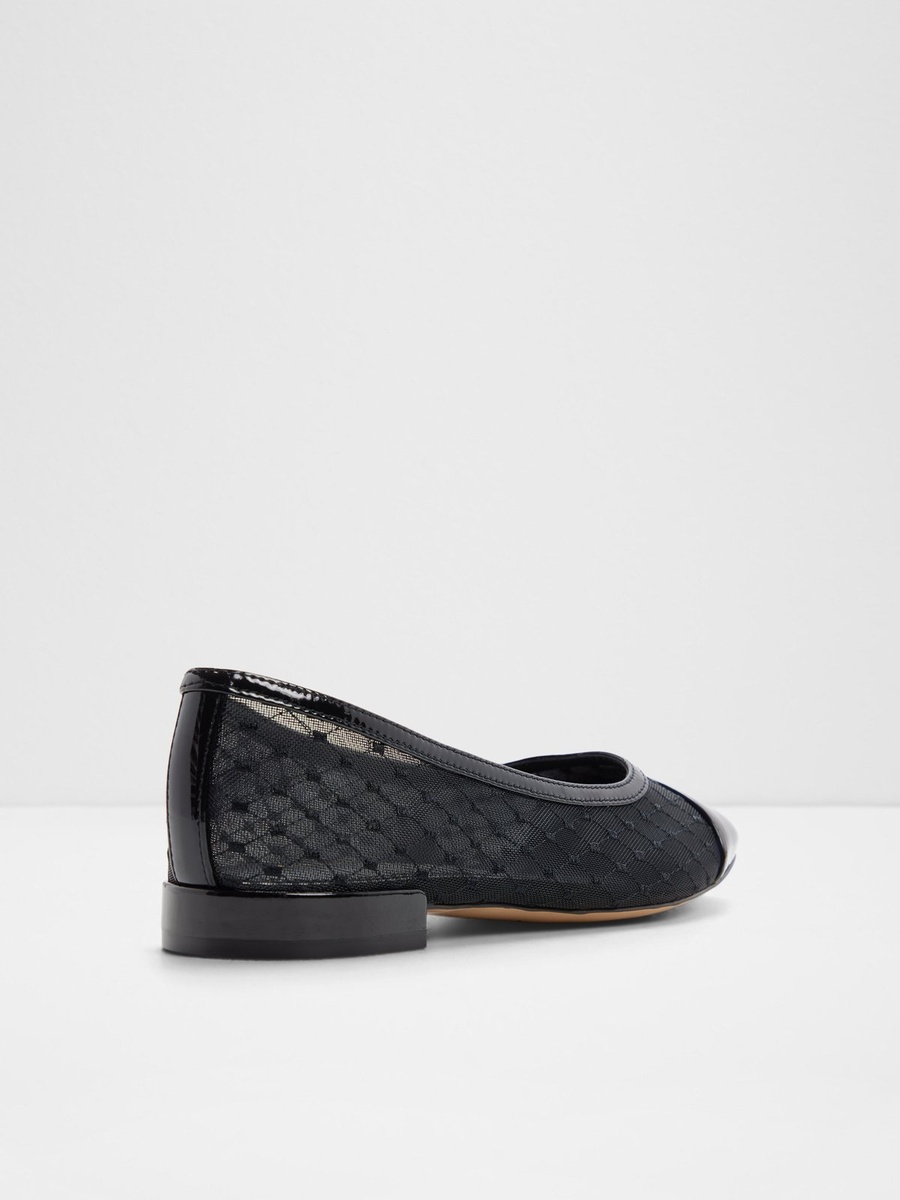 Women Black Mesh and Patent Cap-Toe Ballet Flats