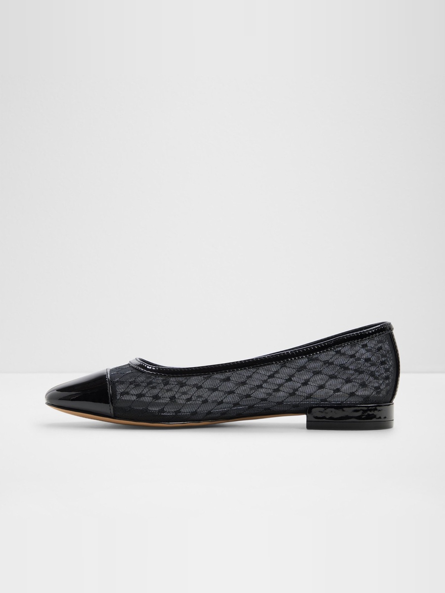 Women Black Mesh and Patent Cap-Toe Ballet Flats
