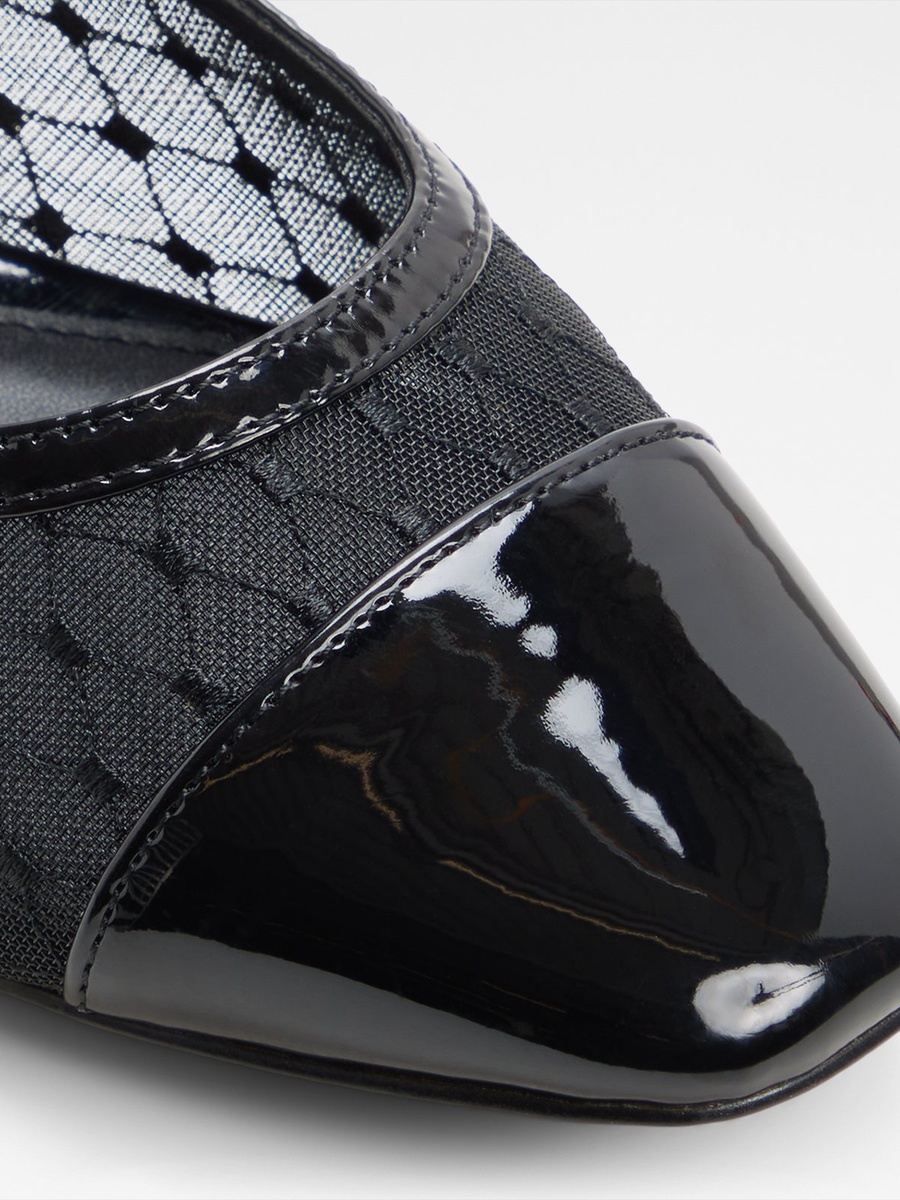 Women Black Mesh and Patent Cap-Toe Ballet Flats