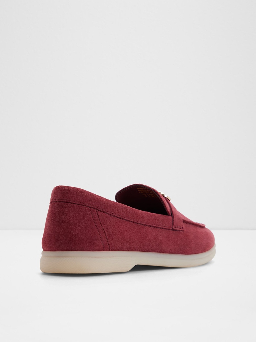 Women Red Leather Loafers with Gold Buckle
