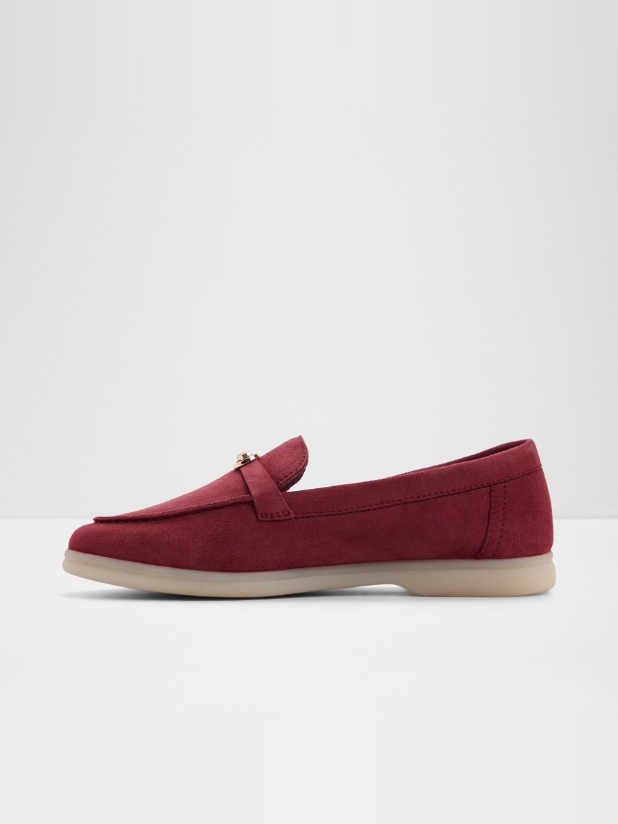 Women Red Leather Loafers with Gold Buckle