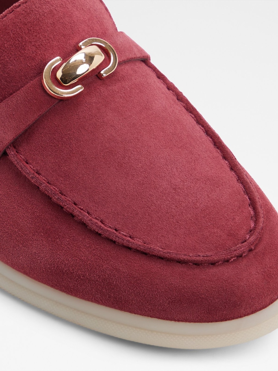 Women Red Leather Loafers with Gold Buckle