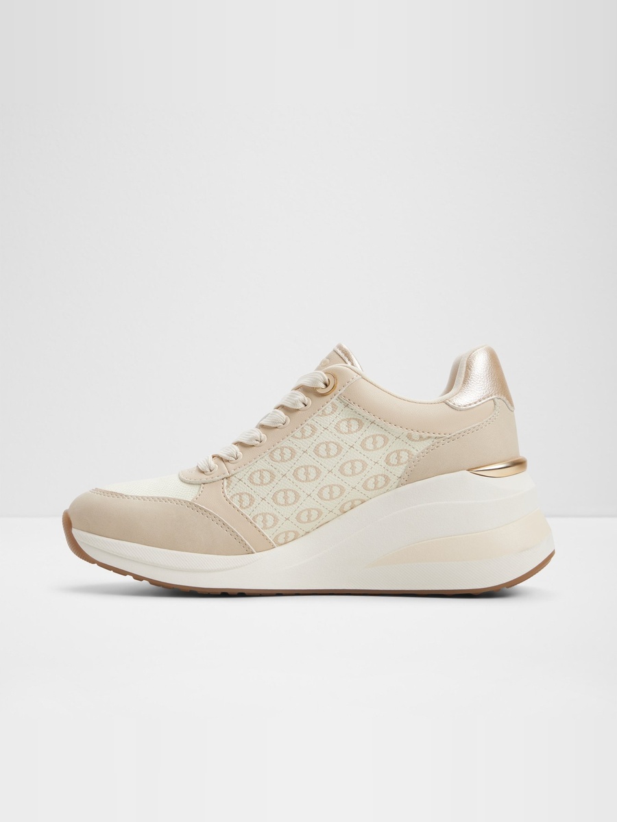 Women Beige PU Sports Sneakers