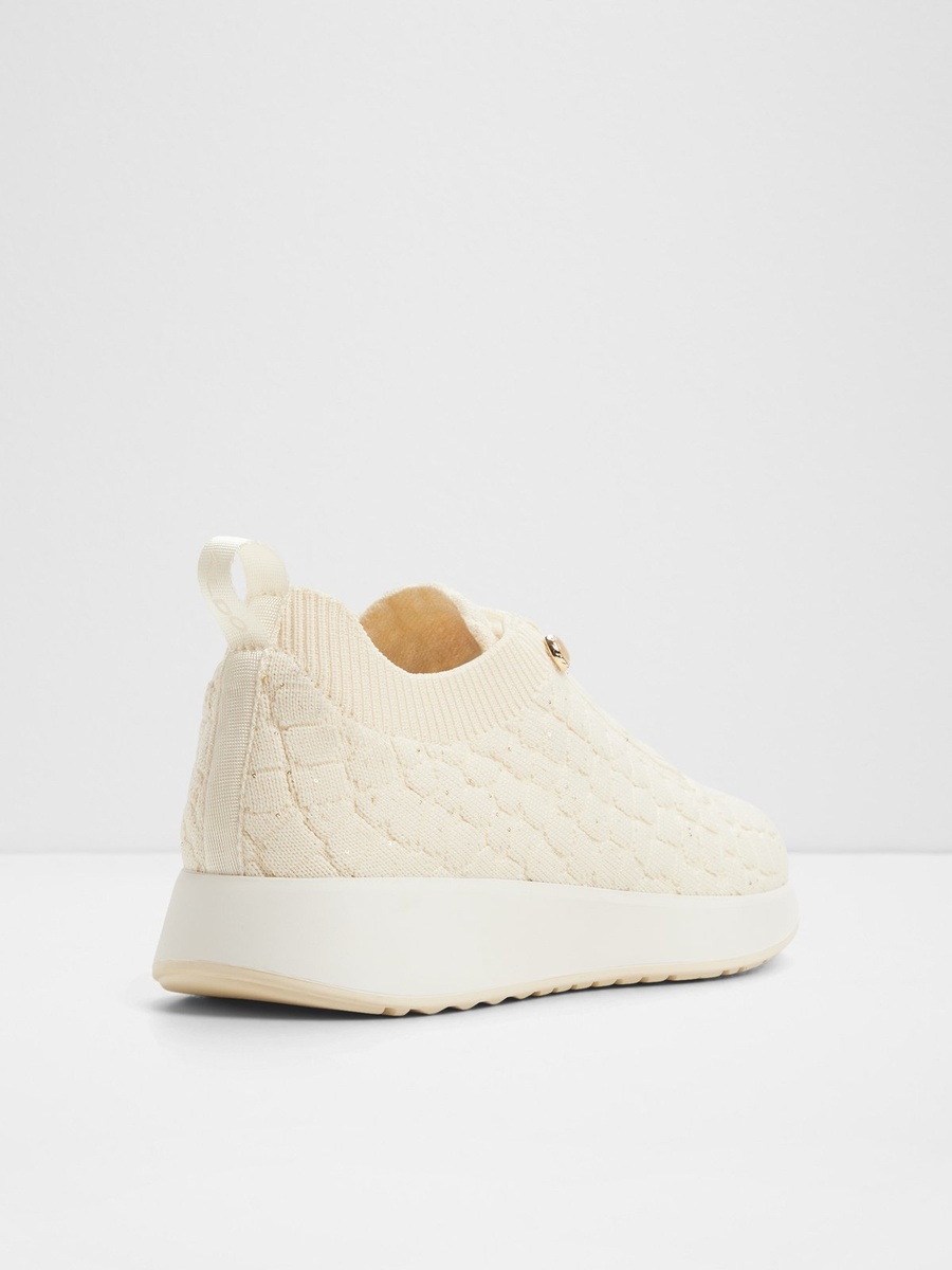Women White Knitted Polyester Sports Sneakers