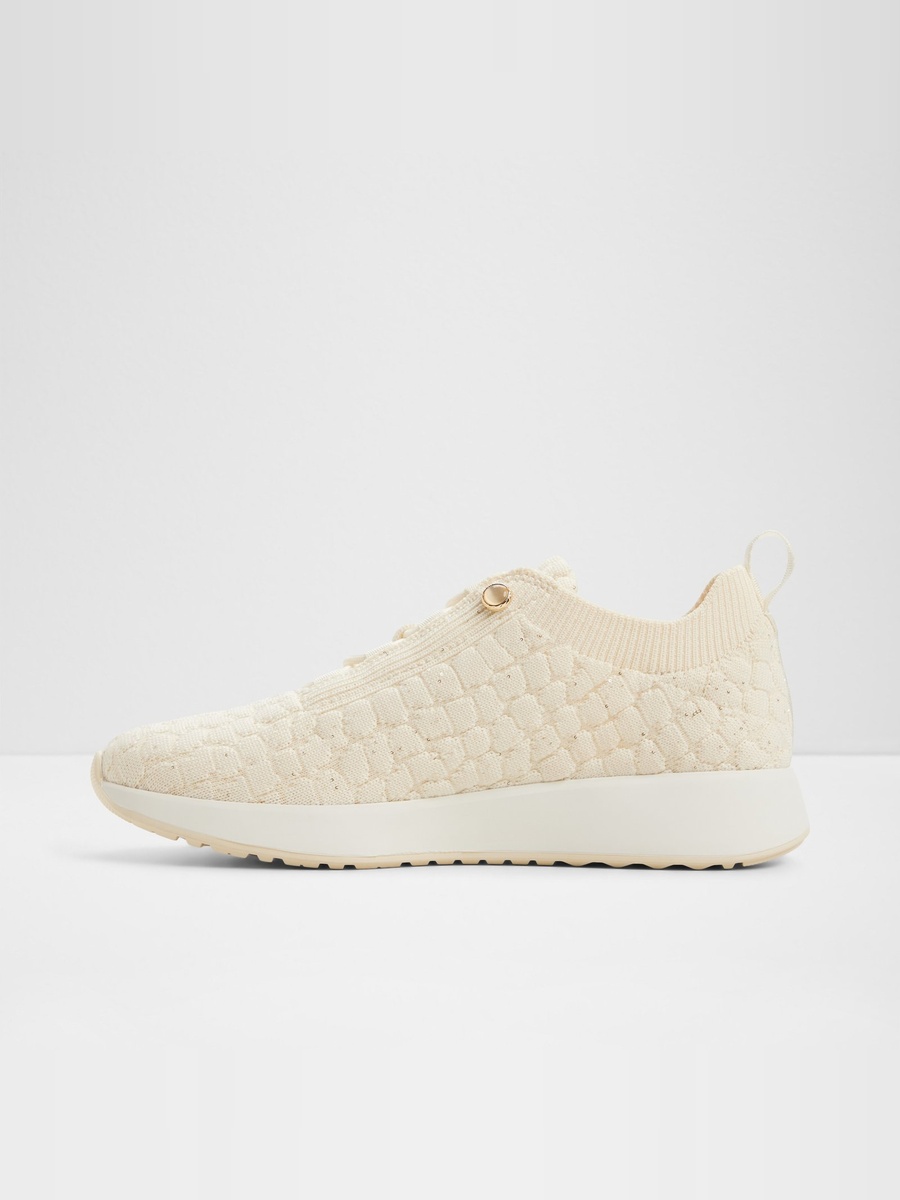 Women White Knitted Polyester Sports Sneakers
