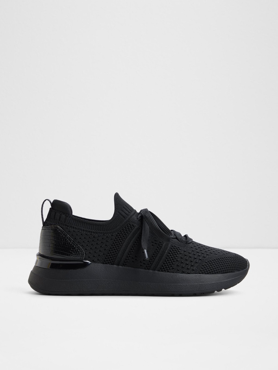 Women Black Knit Sports Sneakers with PU Detailing