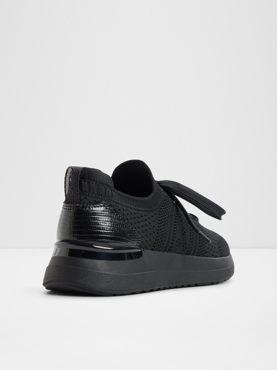 Women Black Knit Sports Sneakers with PU Detailing