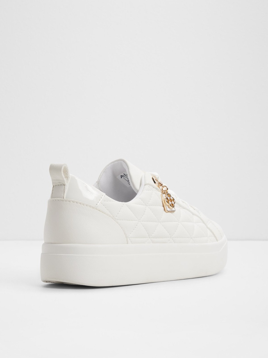 Women White Quilted PU Sports Sneakers