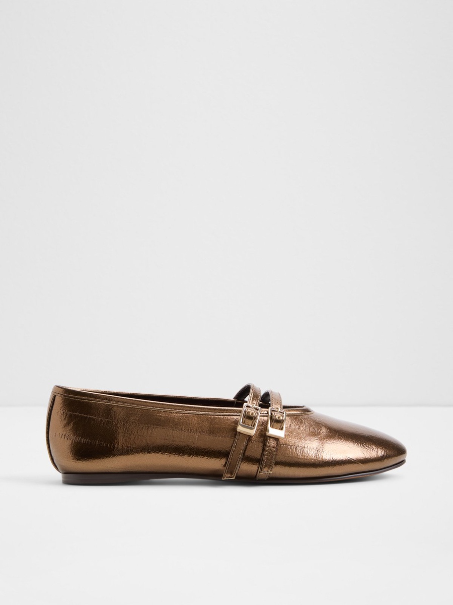 Women Bronze Metallic Buckle Flats