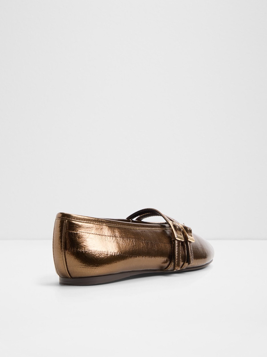 Women Bronze Metallic Buckle Flats