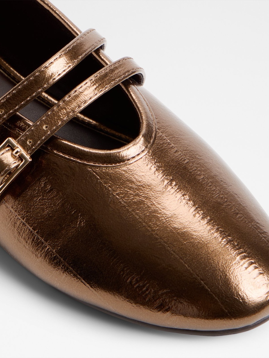 Women Bronze Metallic Buckle Flats