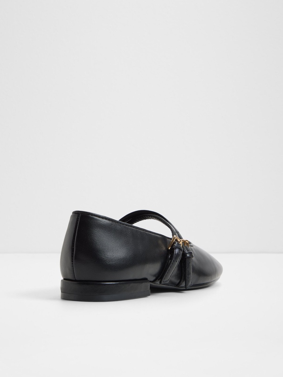 Women Black PU Buckled Flat Shoes