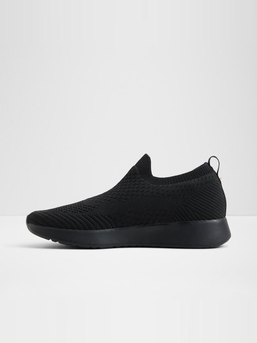 Women Black Polyester Knit Slip-On Sneakers