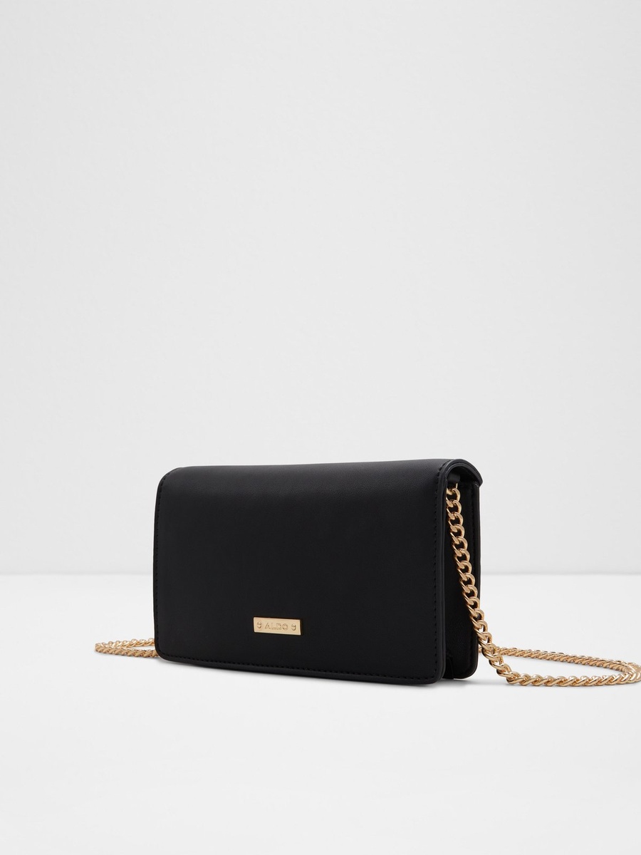 Black Zip-Around Wallet with Gold Chain